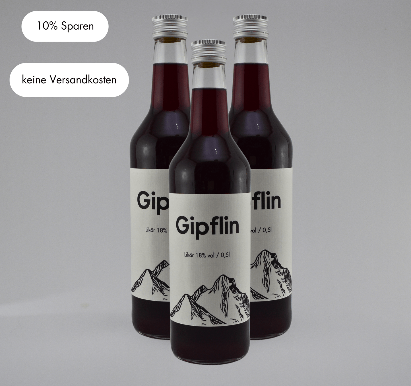 Set of 3 Gipflin bottles, 18% alcohol, save 10%, no shipping costs, ideal for your favorite beverage.