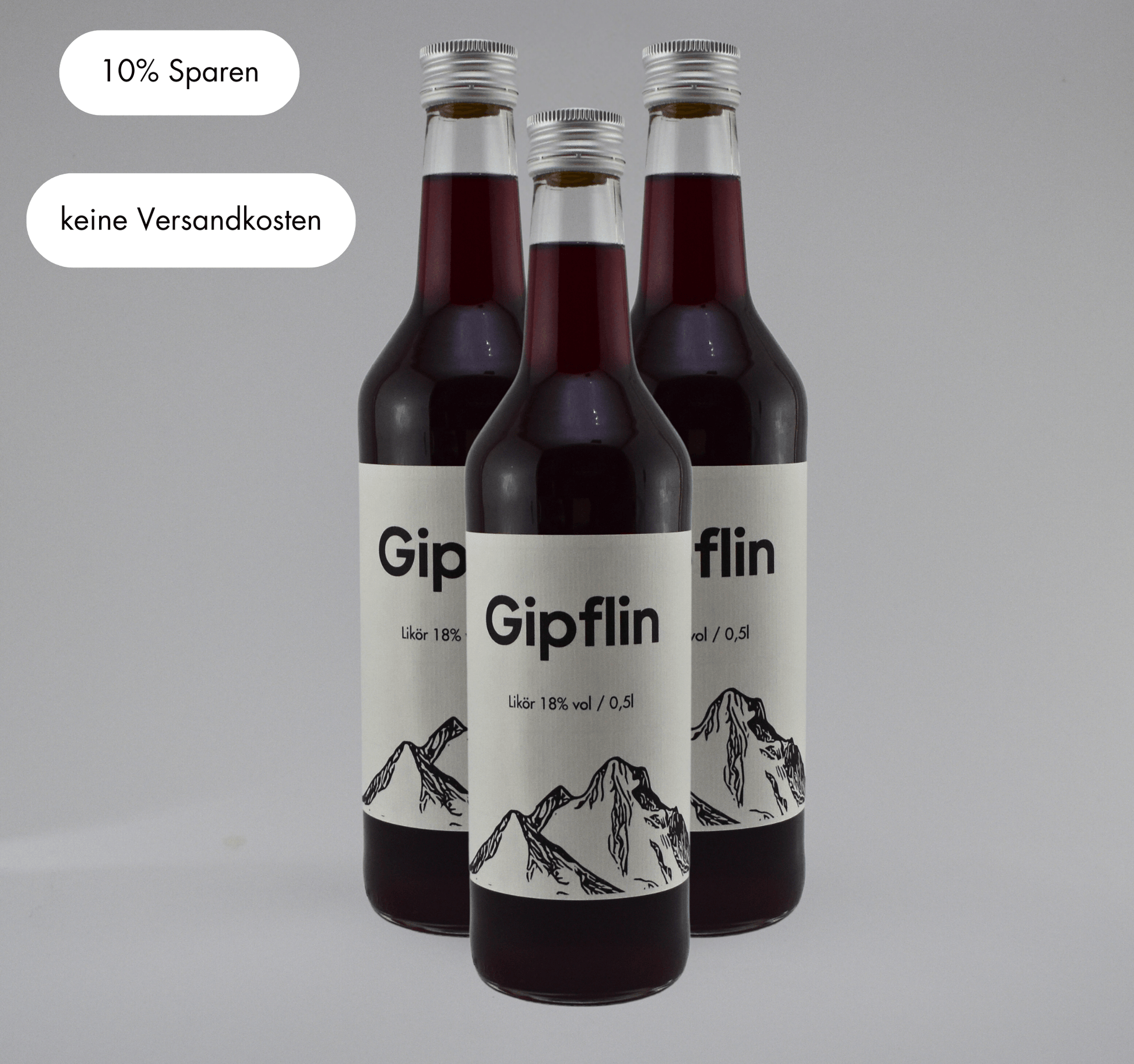 Set of 3 Gipflin bottles, 18% alcohol, save 10%, no shipping costs, ideal for your favorite beverage.